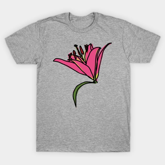 Digital Painting of a Pink Lily Flower T-Shirt by ellenhenryart